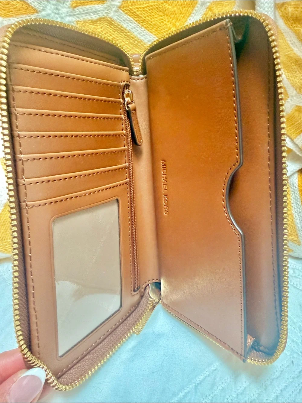 Michael Kors Brown Leather Zip-Around Wallet with Gold Hardware